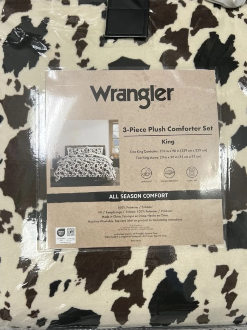 Wrangler King Cowhide Print Plush Comforter Set - Brown & Cream